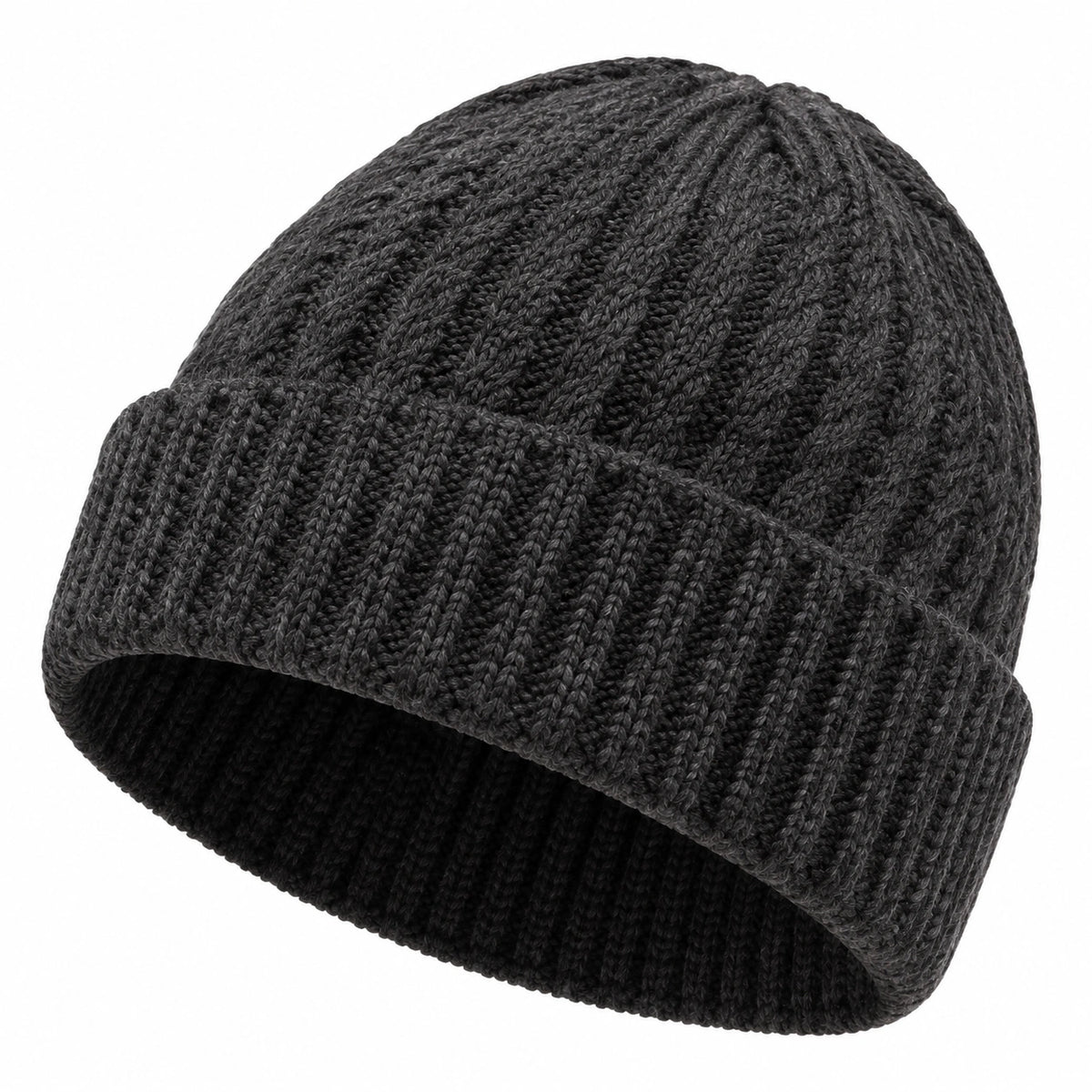 Berretto taglia unica in maglia grigio antracite con risvolto stile casual