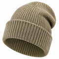 Berretto a coste beige in maglia con risvolto - taglia unica stile casual