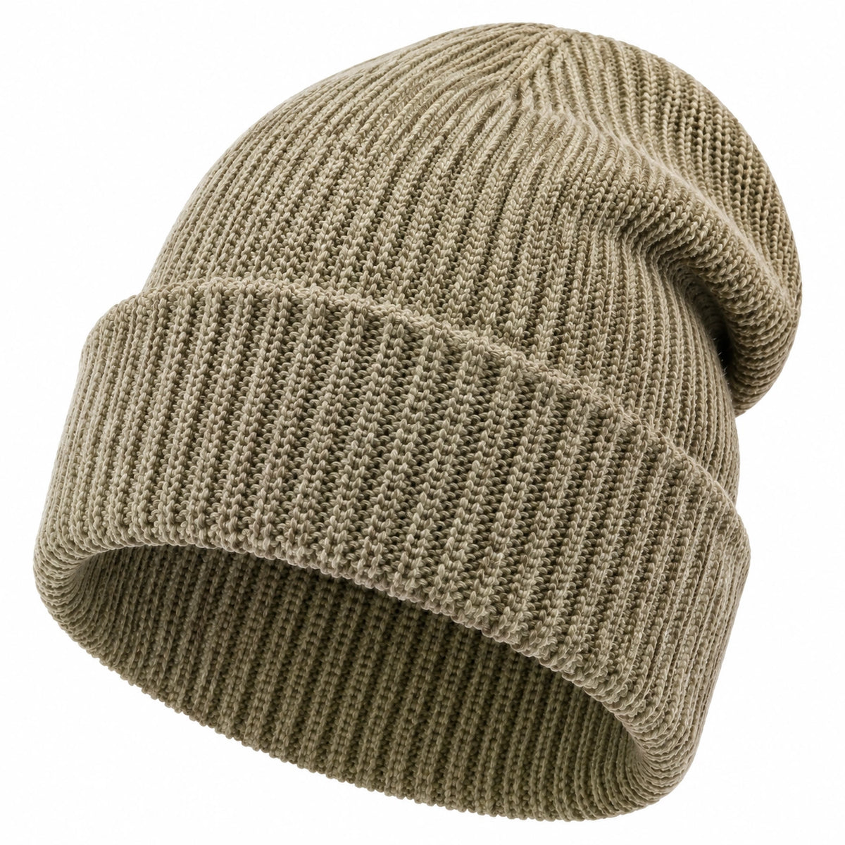 Berretto a coste beige in maglia con risvolto - taglia unica stile casual