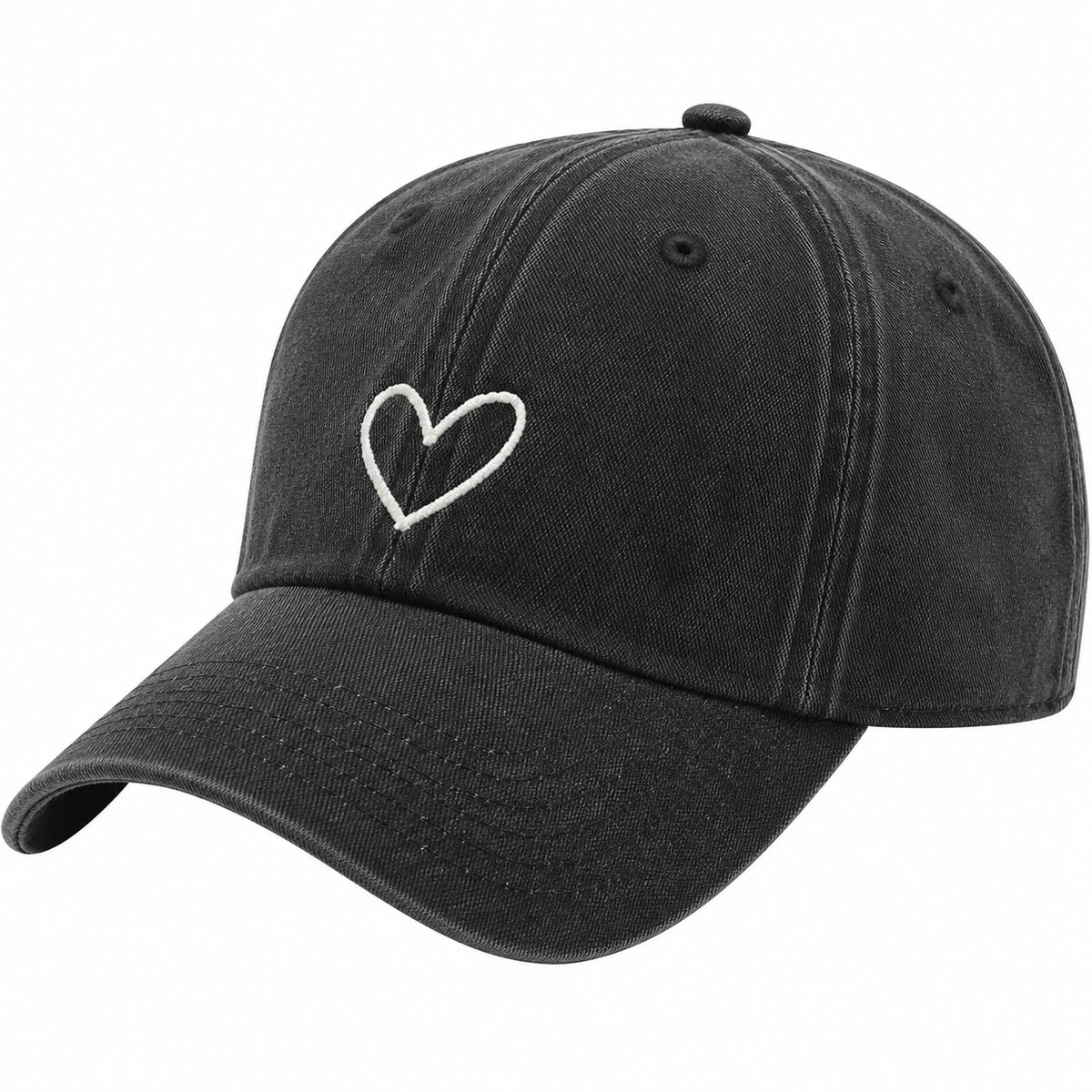 Cappellino da baseball taglia unica in cotone nero con ricamo a cuore