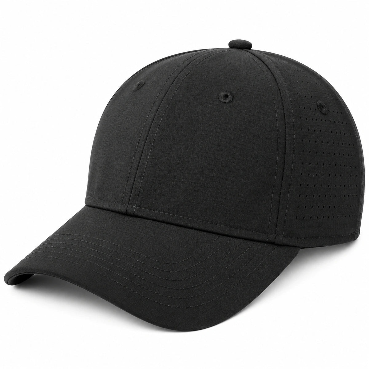 Cappellino da baseball taglia unica in tessuto nero traspirante con visiera curva