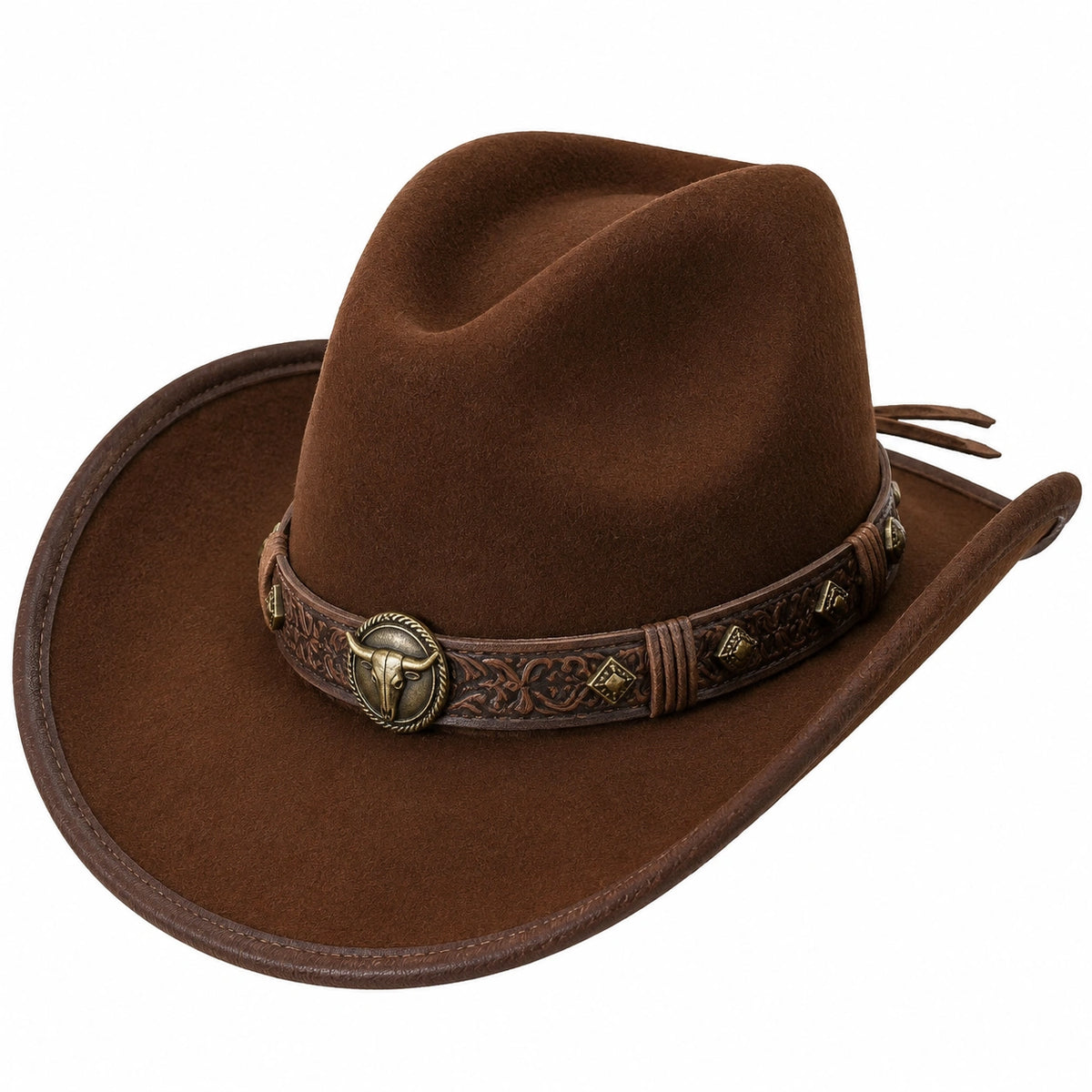 Cappello cowboy taglia unica marrone in tessuto effetto feltro con fascia decorativa stile western
