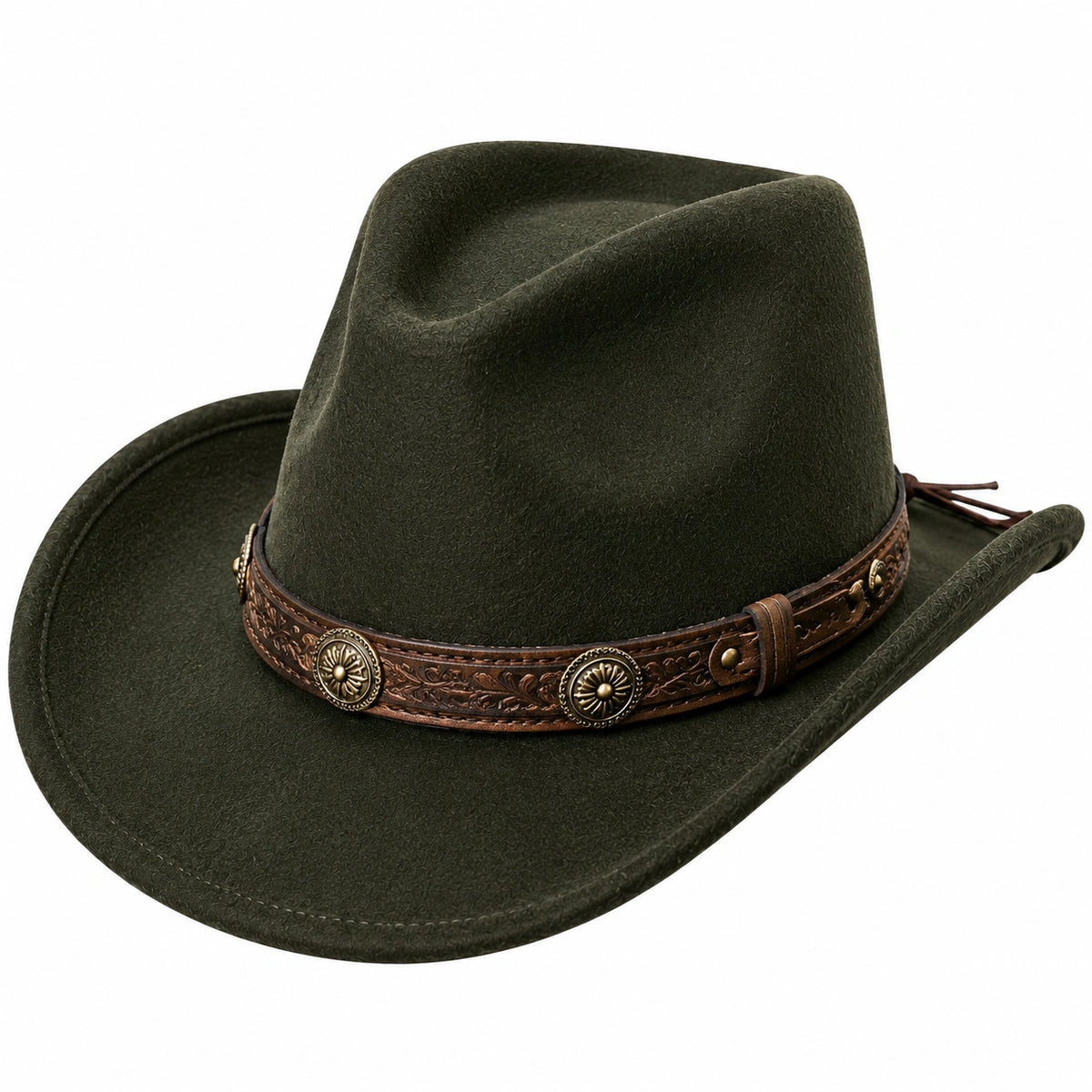 Cappello cowboy taglia unica verde scuro in tessuto effetto feltro con fascia decorativa stile western