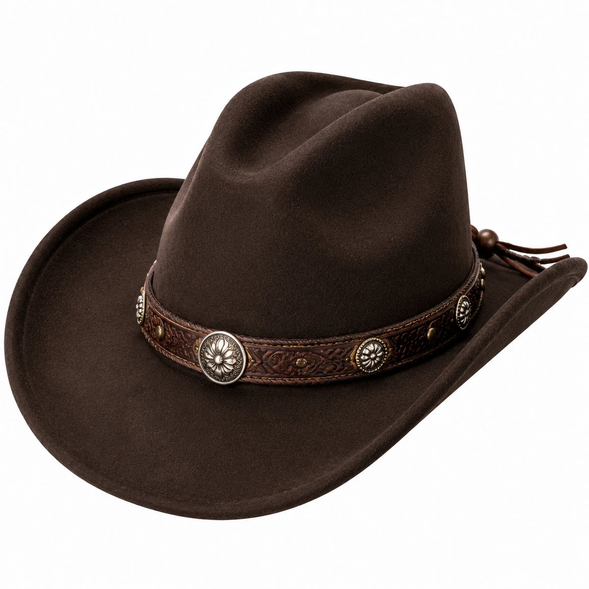 Cappello western taglia unica in feltro marrone con fascia decorativa