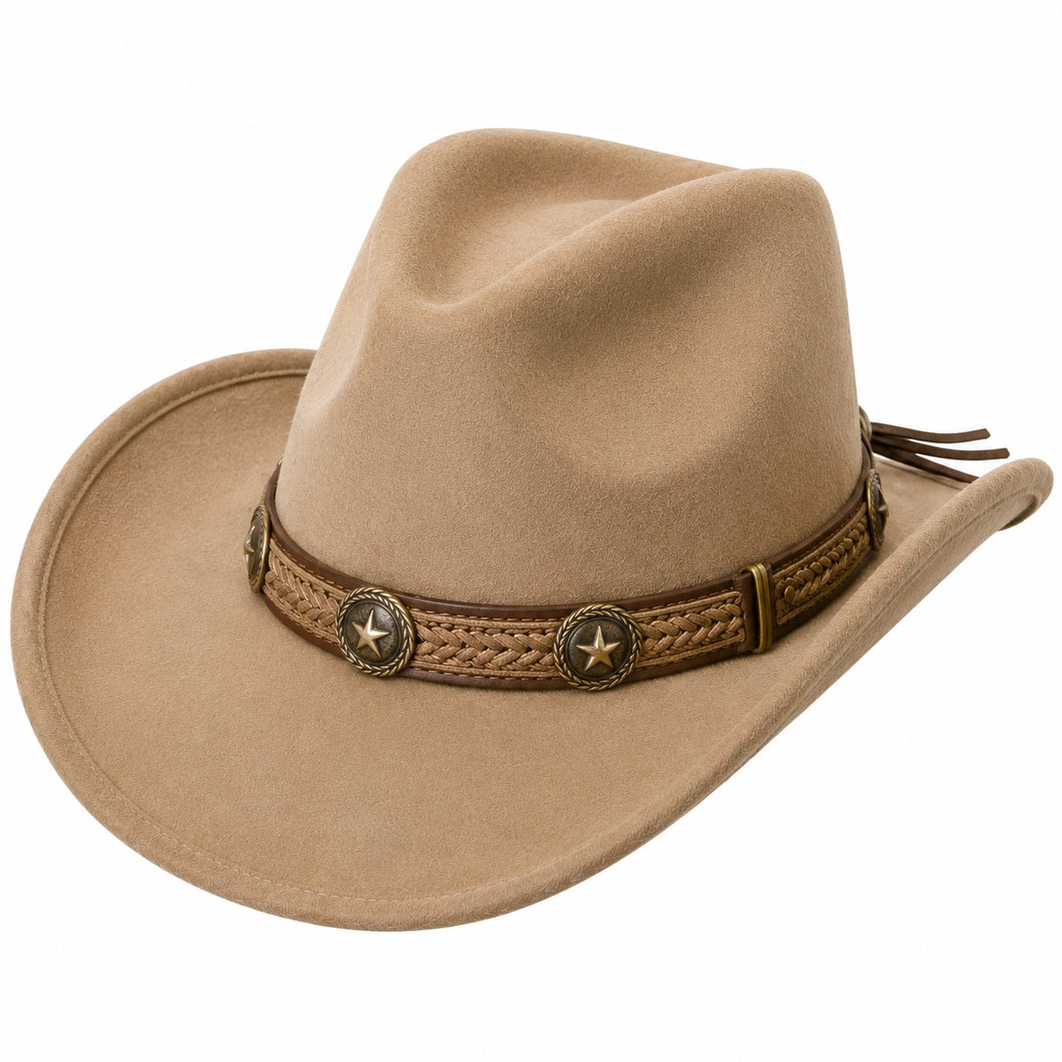 Cappello cowboy taglia unica effetto camoscio beige con fascia intrecciata regolabile
