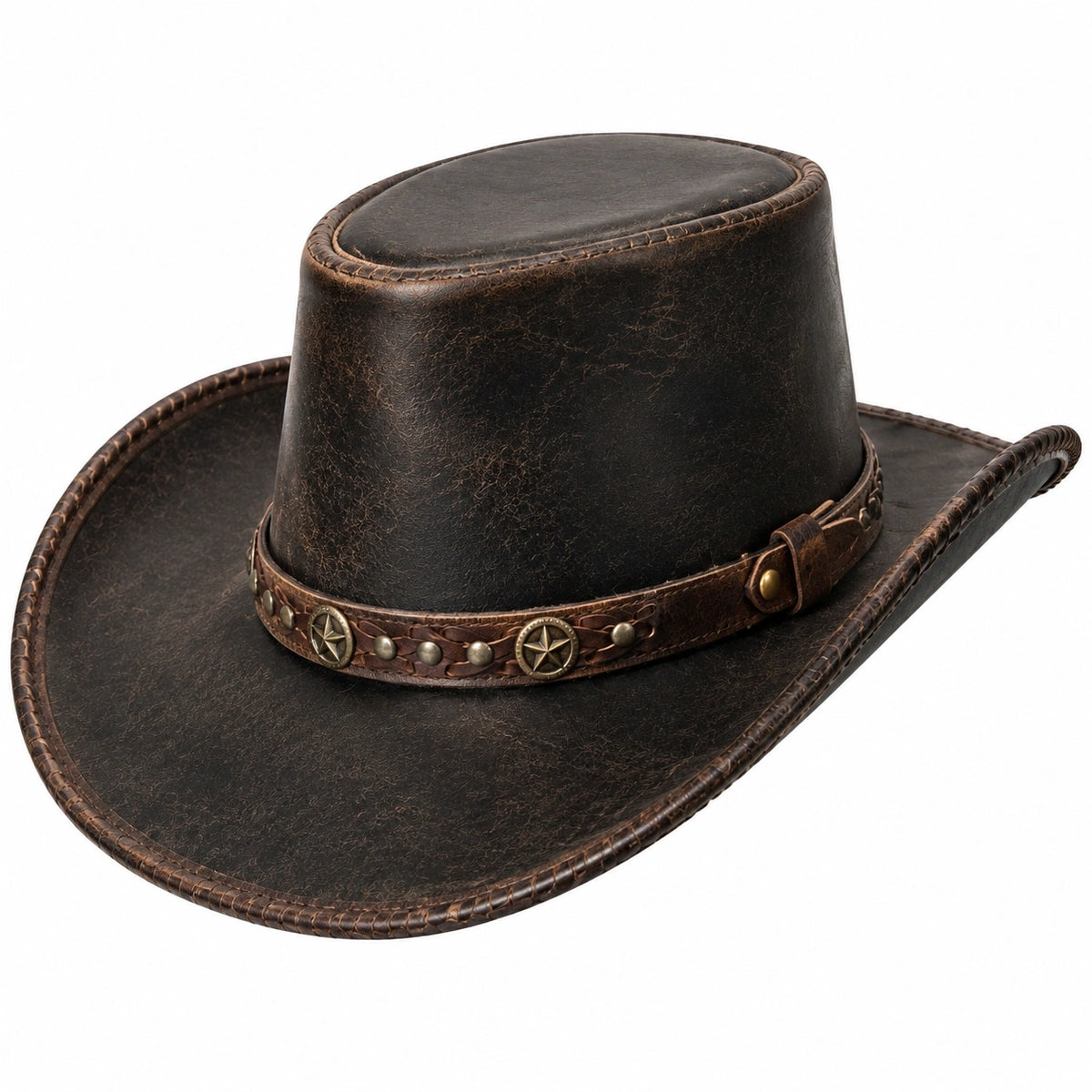 Cappello western taglia unica in materiale sintetico marrone scuro con tesa larga