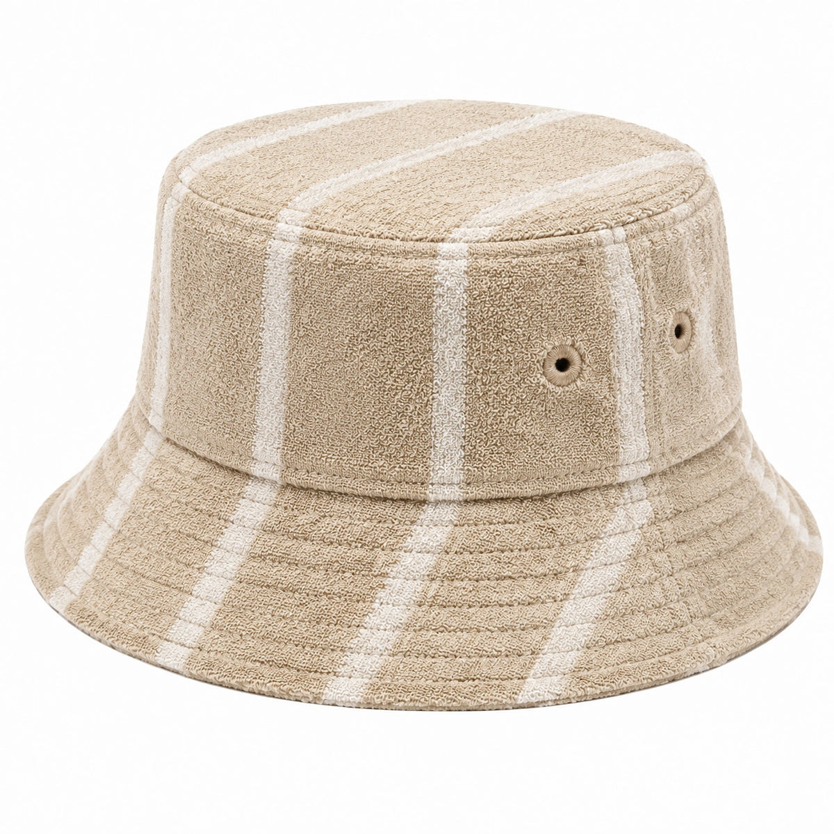 Cappello pescatore taglia unica in tessuto a ricciolo beige a righe - stile casual