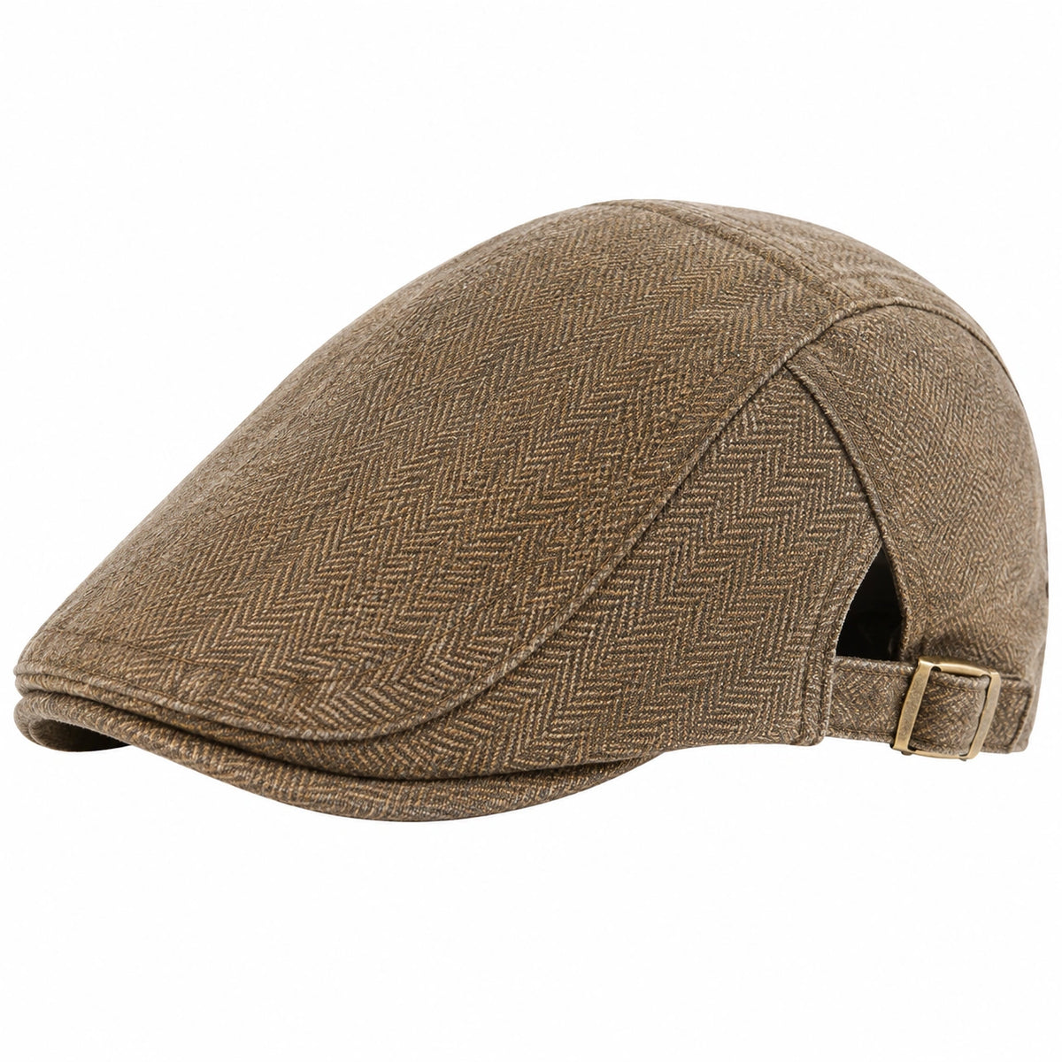 Cappello piatto taglia unica in tessuto marrone a spina di pesce regolabile