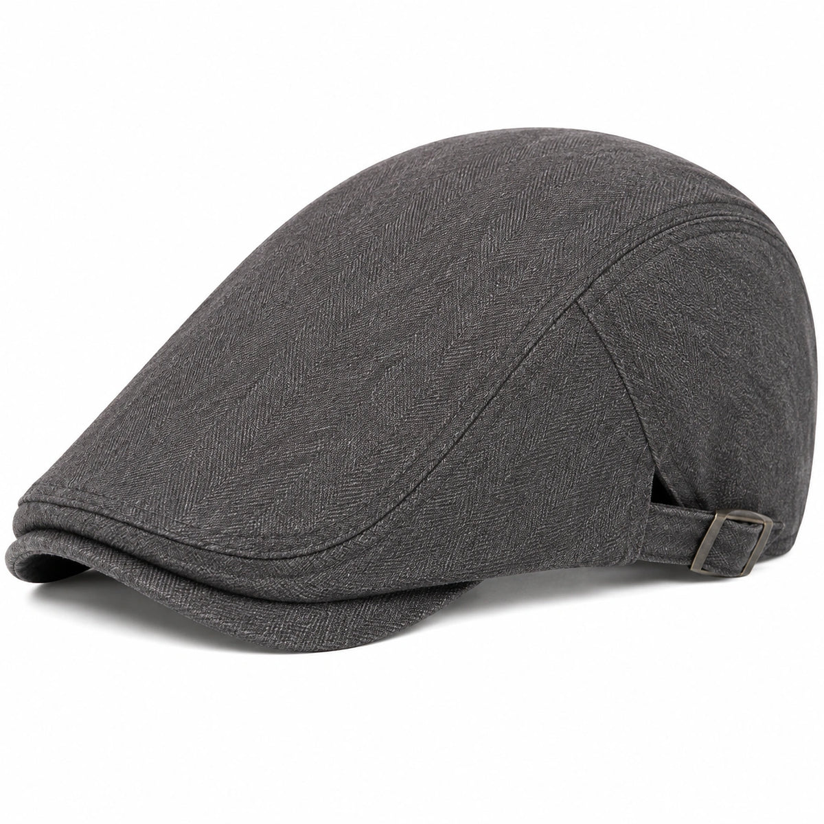 Cappello piatto taglia unica in tessuto grigio con fibbia regolabile stile classico