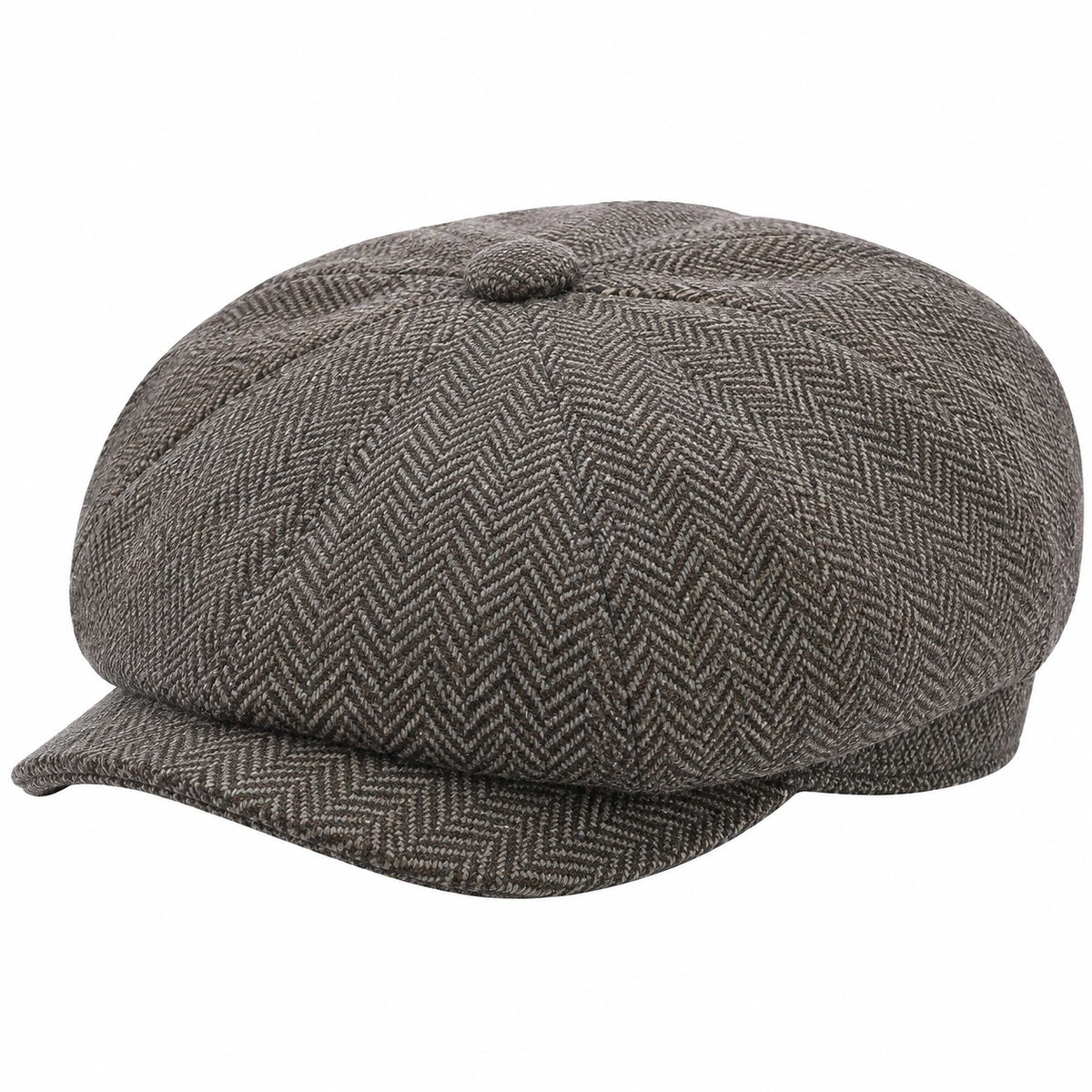 Cappello coppola taglia unica in tessuto grigio a spina di pesce stile classico